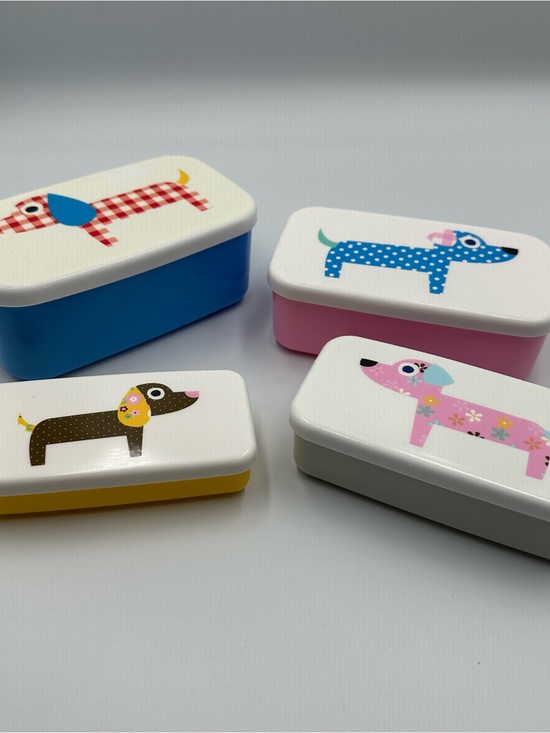 Other - Colorful Dachshund Pet Food Storage Box - Blue, Pink, Yellow, Gray